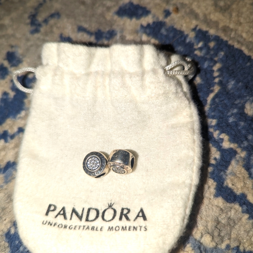 Set of 2 Pandora cubic zirconia and silver charms